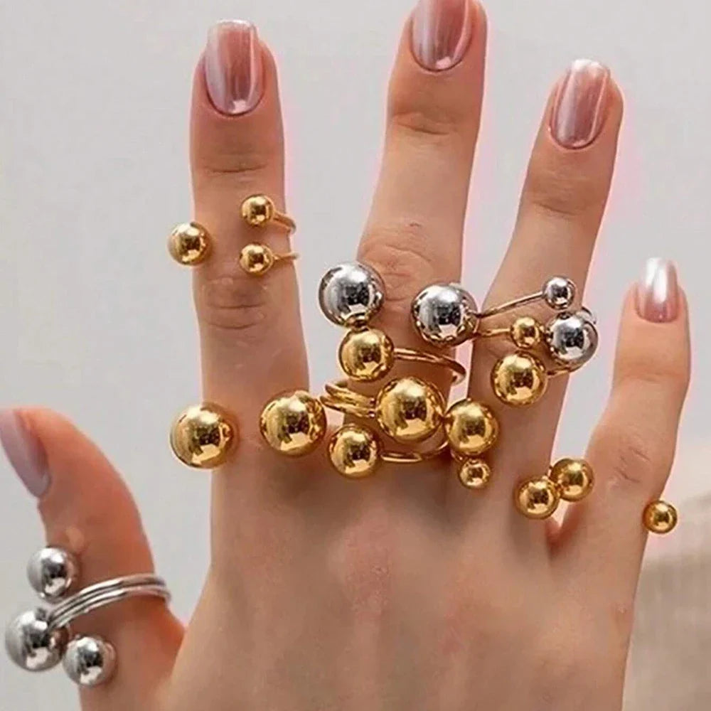 Punk Chunky Ball Rings For Women Men Gold Color Stainless Steel Anxiety Beads Ring Trendy Jewelry Finger Accessories Gift BFF Vera Lux