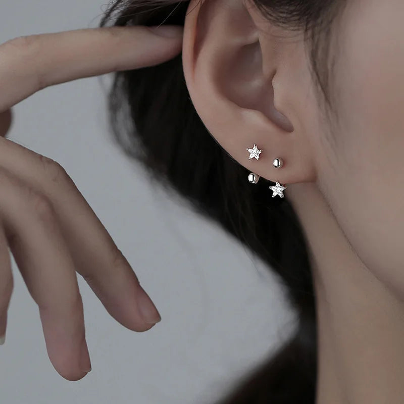 925 Silver Star Flash Crystal Summer Small Fresh Female 2022 New Trendy Personality Earrings Vera Lux