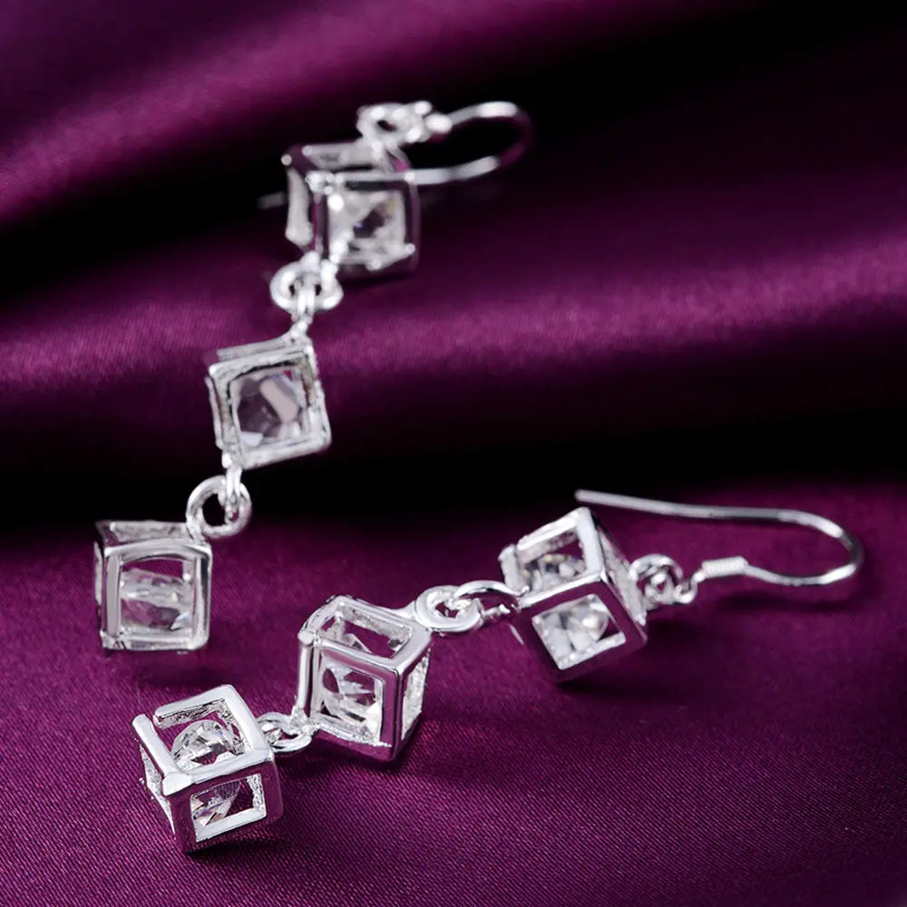 Hot Fine 925 Sterling Silver crystal lattice drop Earrings for Woman noble fashion party Jewelry Trendsetter Christmas Gifts Vera Lux