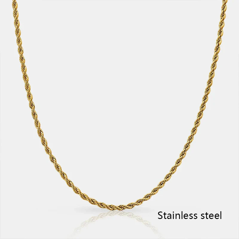 Waterproof Classic 18K Gold Plated Stainless Steel 3mm Rope Chain For Men Women Jewelry Accessories Vera Lux