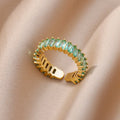 Gold Color Cubic Zircon Rings For Women Open Stainless Steel Green Luxury Crystal Finger Ring Boho Jewelry Wedding Party Gift Vera Lux