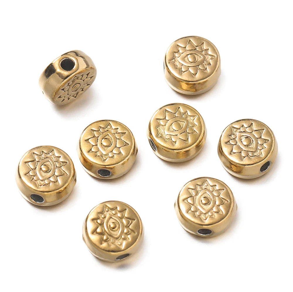 10Pcs/Pack Stainless Steel Various Shape Gold Steel Color Texture Spacer Beads for DIY Bracelet Jewelry Making Accessories Vera Lux