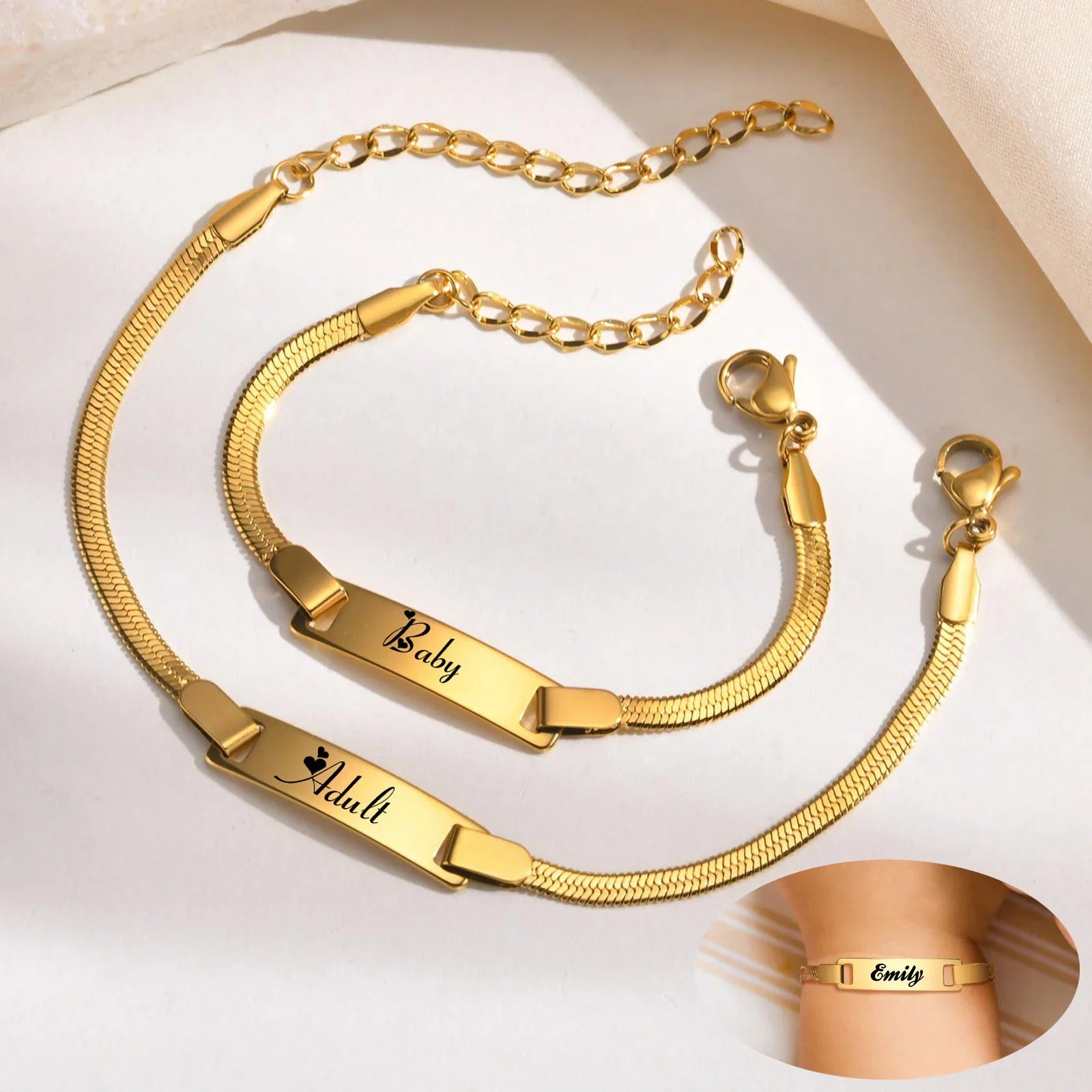Personalized  Bracelet for Little Boy Girl,Stainless Steel Engraved Name Date  Son Daughter Mom Baptism Gift Vera Lux