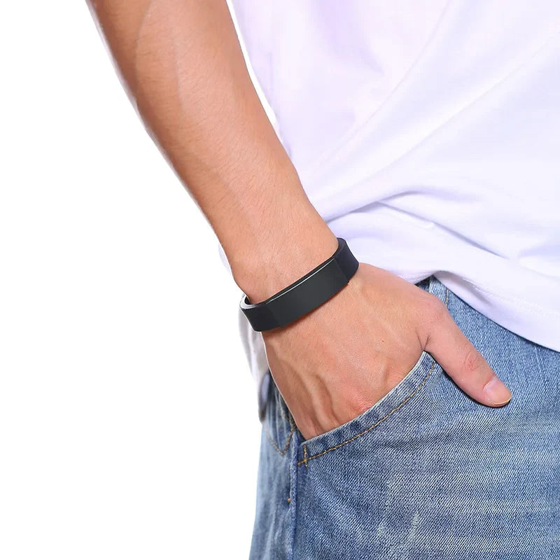 Vnox 16mm Father's Day Gift Bracelet,Black Rubber Silicone Bangle with Custom TO MY DAD Stainless Steel Bar,Men Casual Wristband Vera Lux