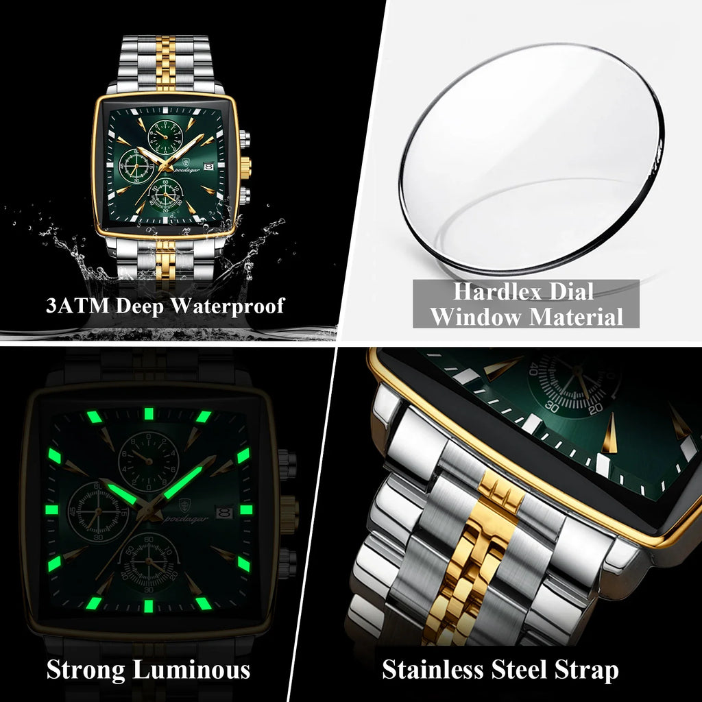 POEDAGAR Top Luxury Male Wristwatch Waterproof Luminous Stainless Steel Men Watch Chronograph Date Business Quartz Men's Watches Vera Lux