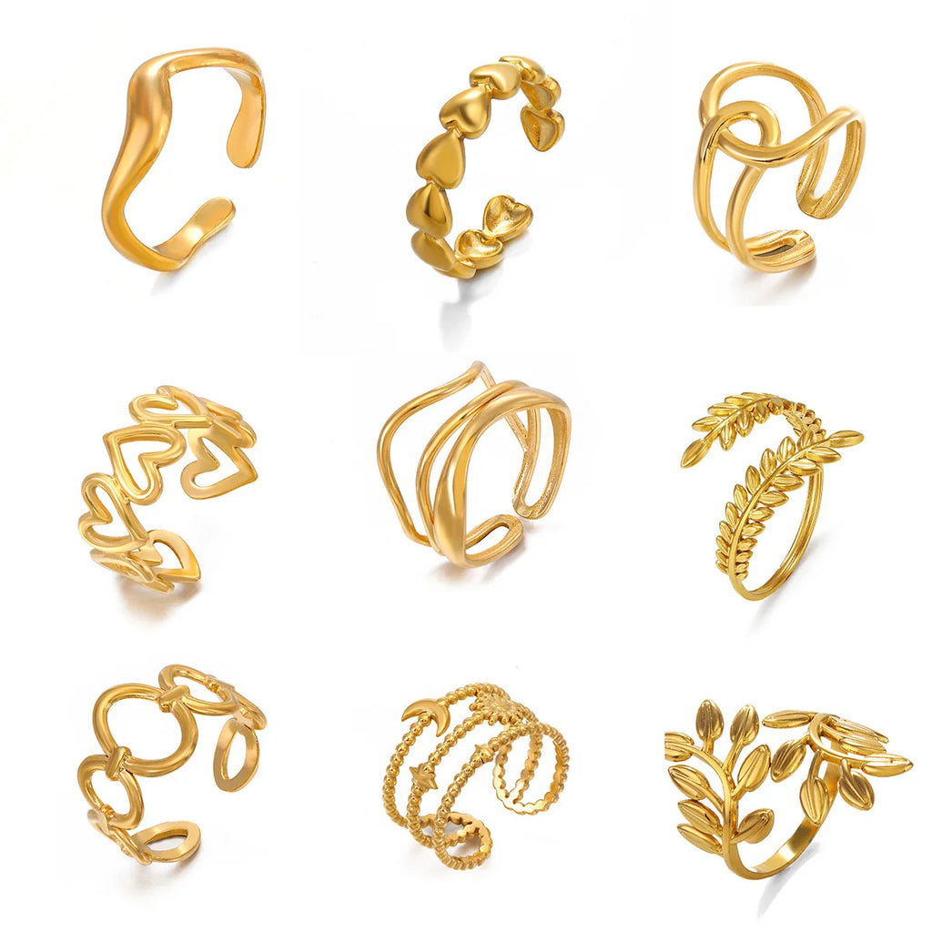 1Pc Stainless Steel Gold Color Rings For Women Waterproof Geometric Open Finger Ring Girls Fashion Daily Jewelry Accessories Vera Lux