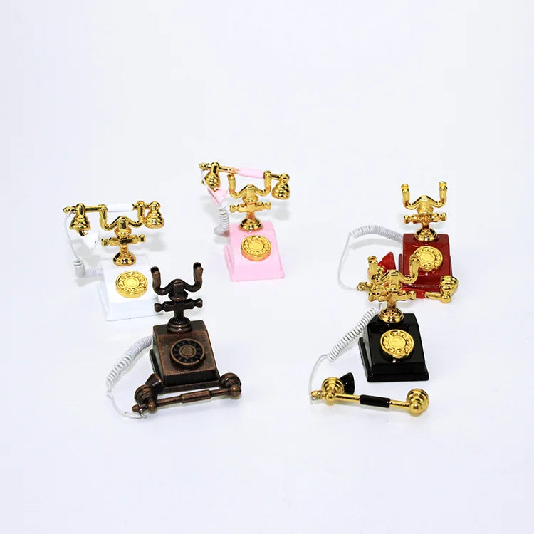 1:12 Home Decor Figurines Alloy Vintage Rotary Telephone Mini Retro Phone Model Miniature Phone Dollhouse Baby House Accessories Perfecsy