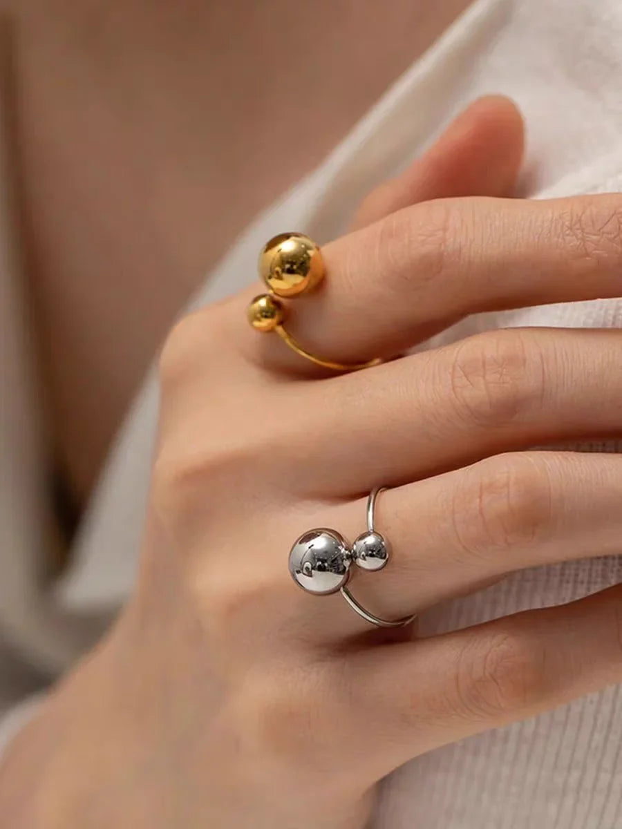 Stainless Steel Double Ball Adjustable Ring For Women Unisex Gold Color Trendy Finger Rings Decompression Jewelry Gifts Anillos Vera Lux