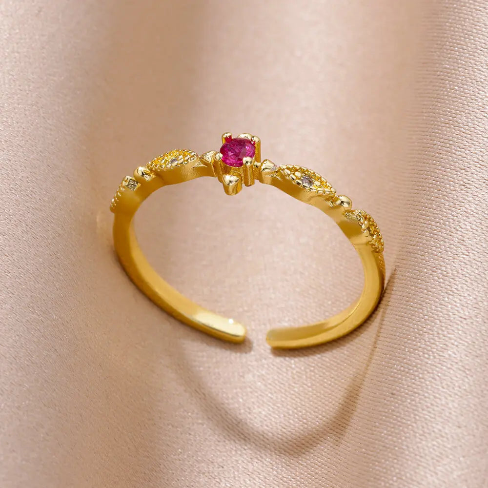 Gold Color Stainless Steel Ring for Women Colorful Cubic Zircon Heart Opening Adjustable Ring Fashion Jewelry Wedding Gift Vera Lux