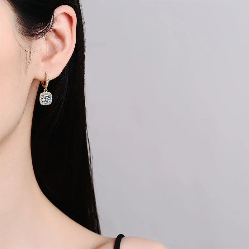 NeeTim 1ct Moissanite Drop Earrings S925 Sterling Silver with Gold Plated Wedding Jewelry With Certificate Hoop Dangle Earrings Vera Lux