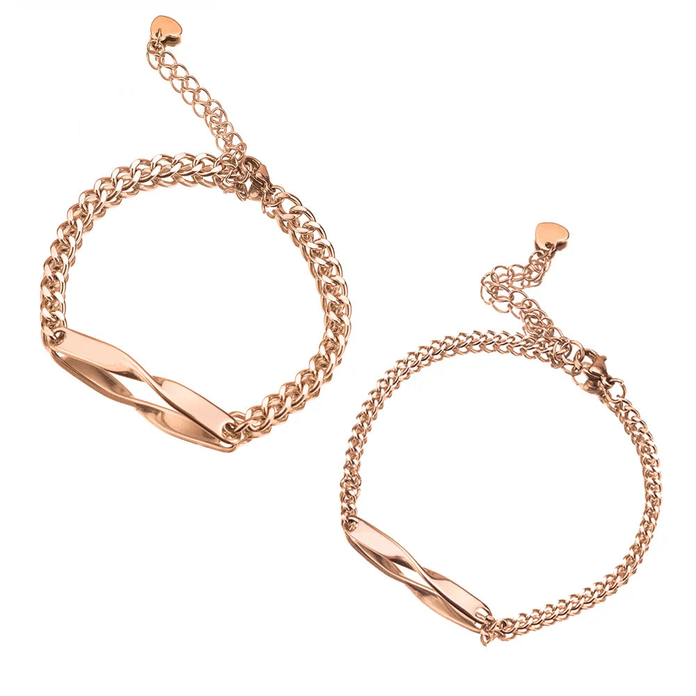 2pcs/set Titanium Steel Manufactured Mobius Couple Bracelet Customized Name Date Carved Bracelet Male and Female Jewelry Gifts Vera Lux