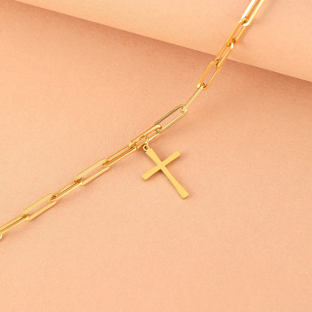 Cross Gold Color Pendant Necklaces for Women Stainless Steel Christian Jewelry Long Chain Necklace Gift Vera Lux
