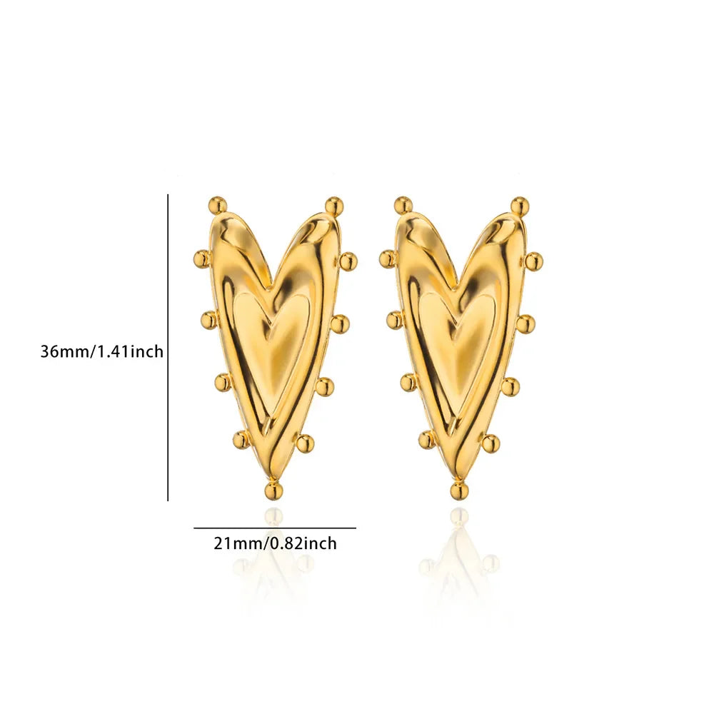 Gothic Heart Earring For Women Stainless Steel Golden Love Earring Wedding Couple Piercing Jewelry Valentine Day Gift сер Vera Lux