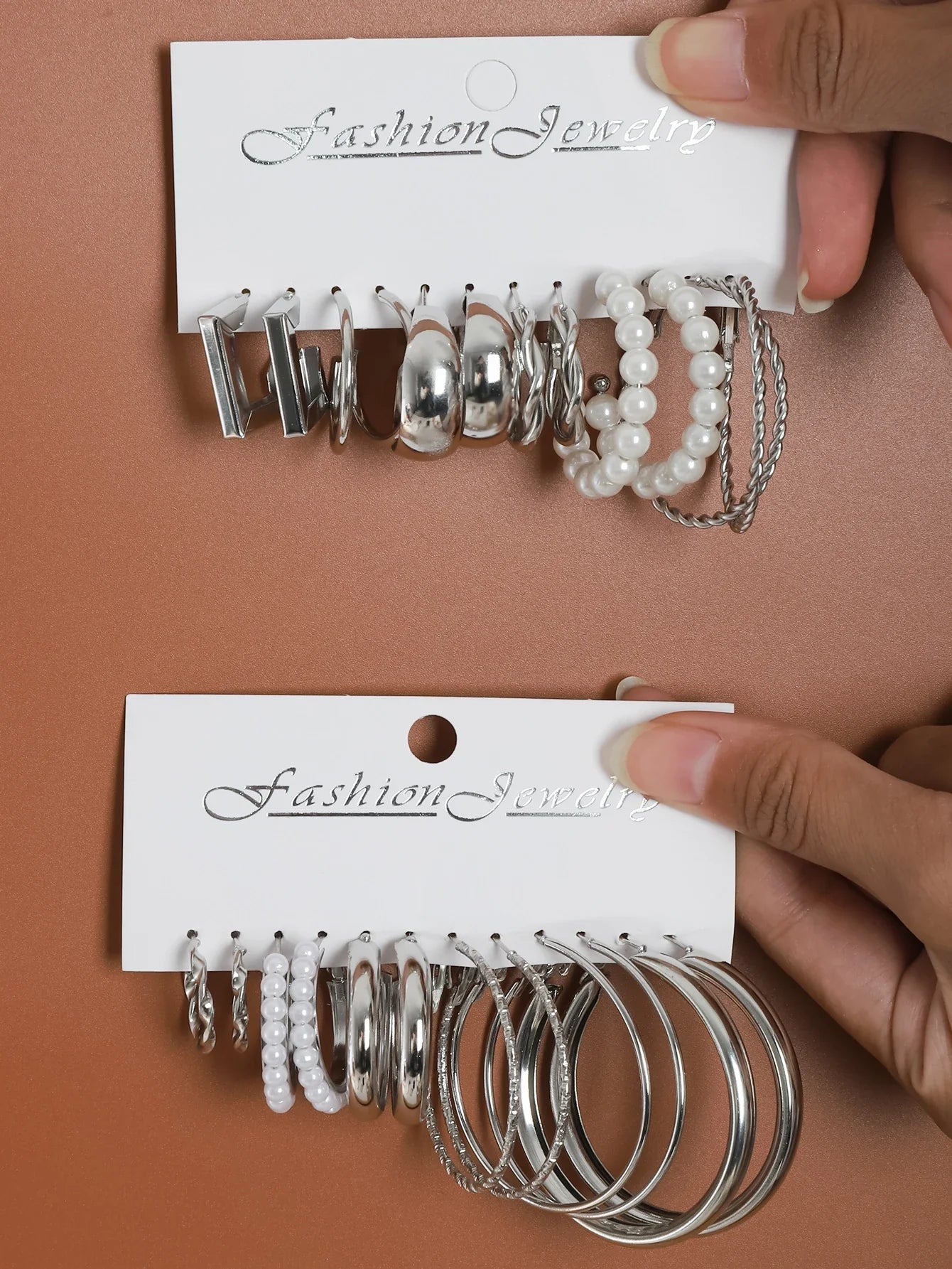 24 Pcs Vintage Silver Color Y2K Pearl Earrings for Women Geometry Round Circle Square Hoop Earring Set Fashion Female Jewelry Vera Lux