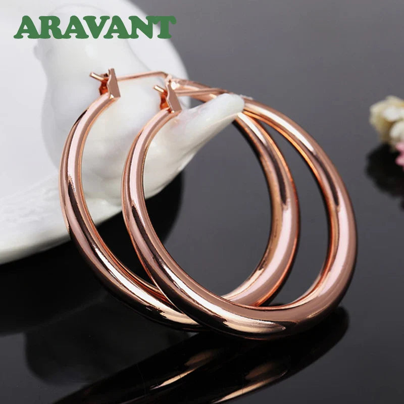 Aravant 925 Silver 35mm Rose Gold Hoop Earrings For Women Girls Fashion Jewelry Vera Lux