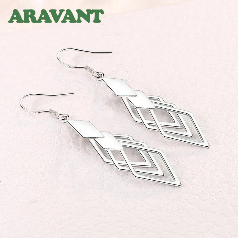 Aravant 925 Silver Hollow Geometric Long Drop Earrings For Women Fashion Jewelry Vera Lux