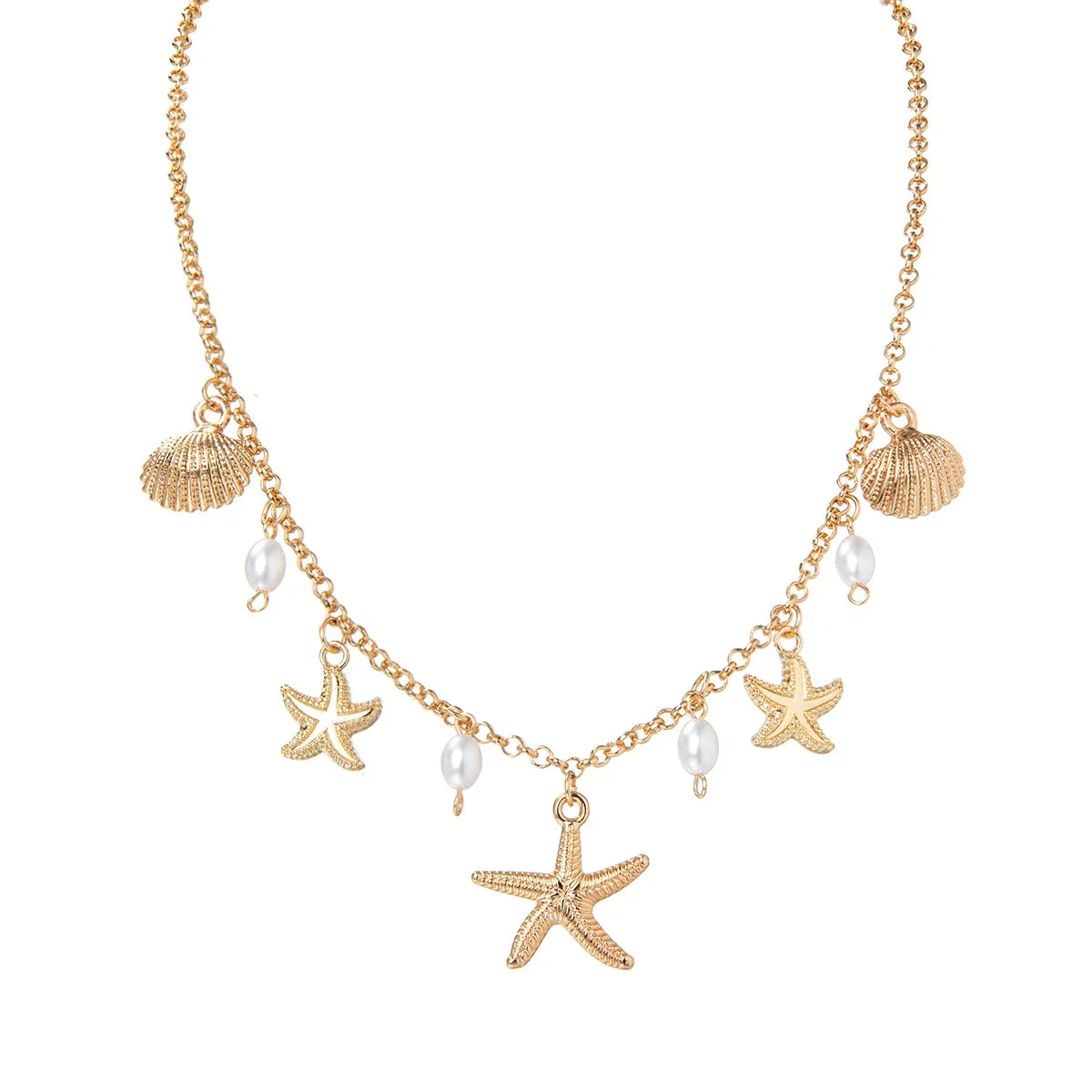 Holiday beach style starfish pendant shell imitation pearl tassel beach element alloy women's necklace Vera Lux
