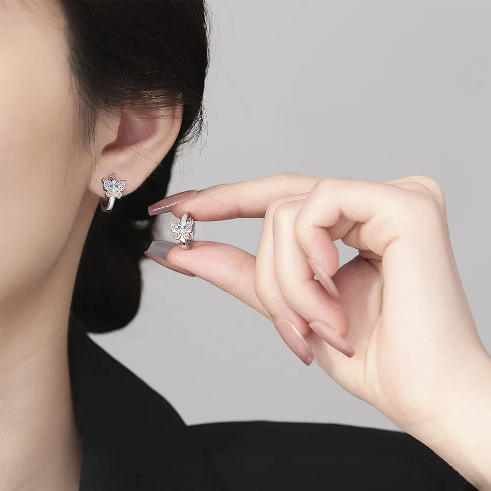925 Sterling Silver Butterfly Rainbow Zircon Ring Earrings For Women Friends Wedding Jewelry Wholesale Prevent Allergies Vera Lux
