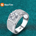 NeeTim 1ct D Color Moissanite Wedding Band Men Ring 925 Sterling Silver with Gold Plated Wedding Engagement Rings Gift For Man Vera Lux