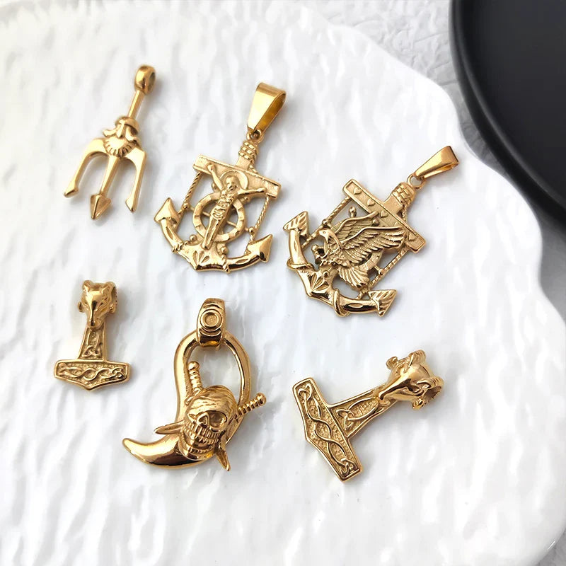 Fashion 18K Gold Plated Greek Mythology Poseidon Trident Pendant Stainless Steel Vintage Roman God Neptune Men's Charm Pendant Vera Lux