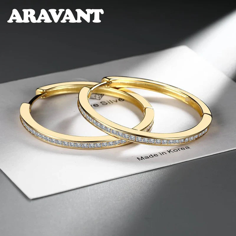 Aravant 925 Sterling Silver 35MM Zircon Hoop Earring For Women Fashion Jewelry Gift Vera Lux