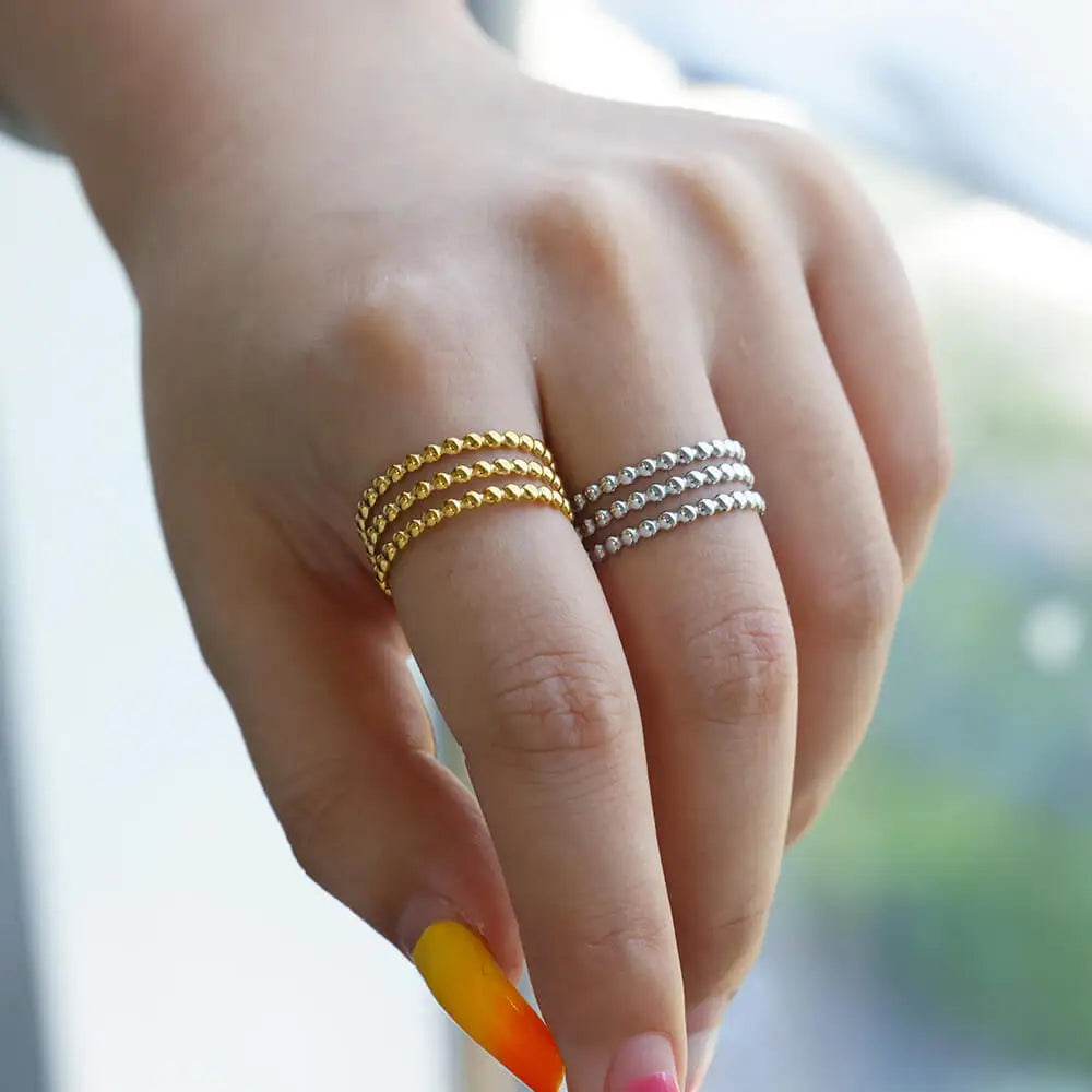 Cute Multilayered Beads Chain Ring For Women Stainless Steel Gold Color Minimalist Finger Ring 2024 Trend Wedding Jewelry Gift Vera Lux