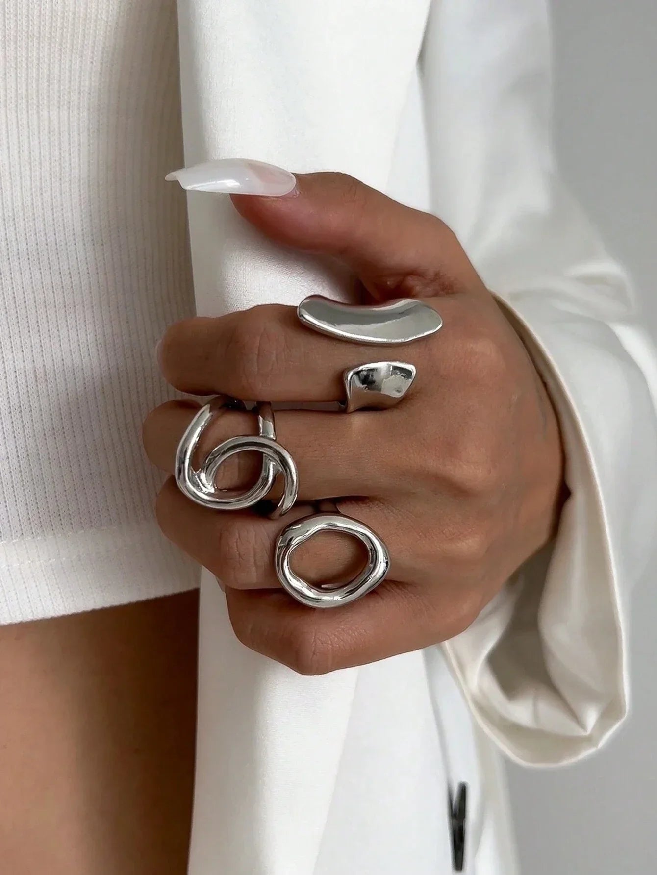 3pcs Retro Punk Exaggerated Asymmetrical Ring Set for Women Fashion Minimalist Geometric Hollow Round Unique Design Ring Jewelry Vera Lux