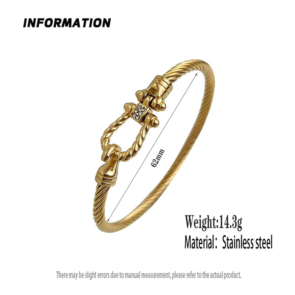 New steel wire button pattern horseshoe gold-plated stainless steel bracelet 18K, high quality waterproof couple bracelet, wife Vera Lux