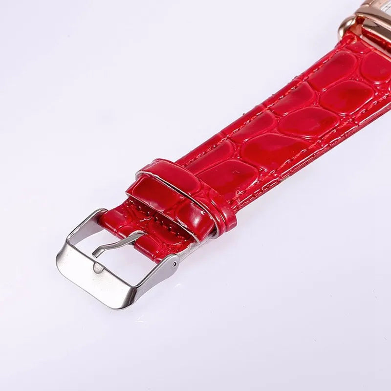 Fashion Women Watches Luxury Metal Rose Gold Square Ladies Quartz Wristwatch Rectangle Red Leather Female Clock Vera Lux