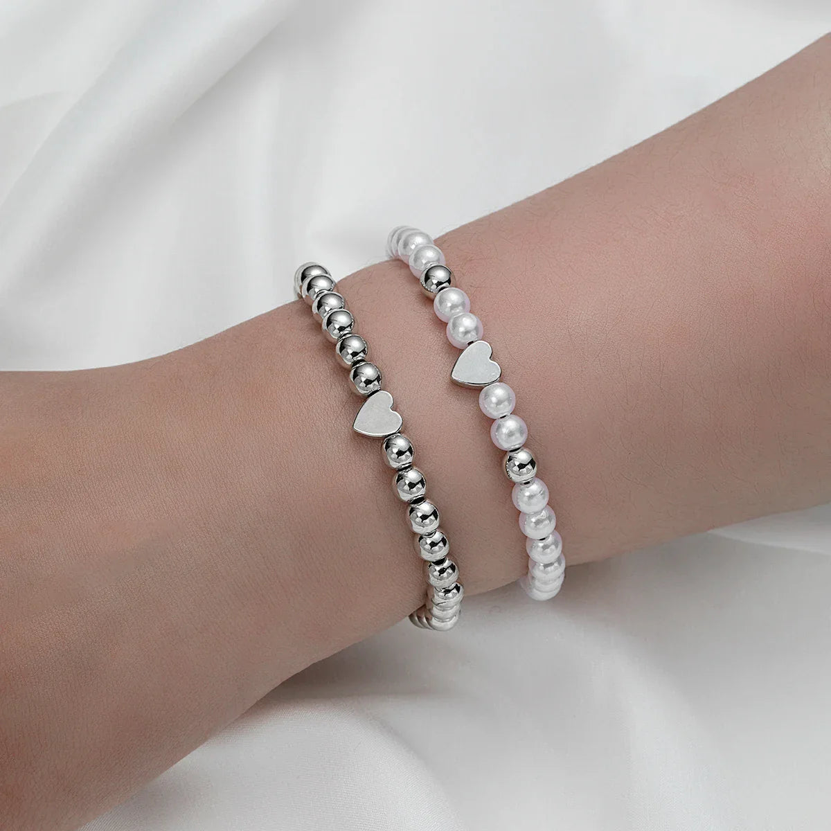 2 PSC Love Imitation Pearl Beaded Adjustable Rope Chain Valentine's Day Jewelry Gift Couple Bracelet Vera Lux