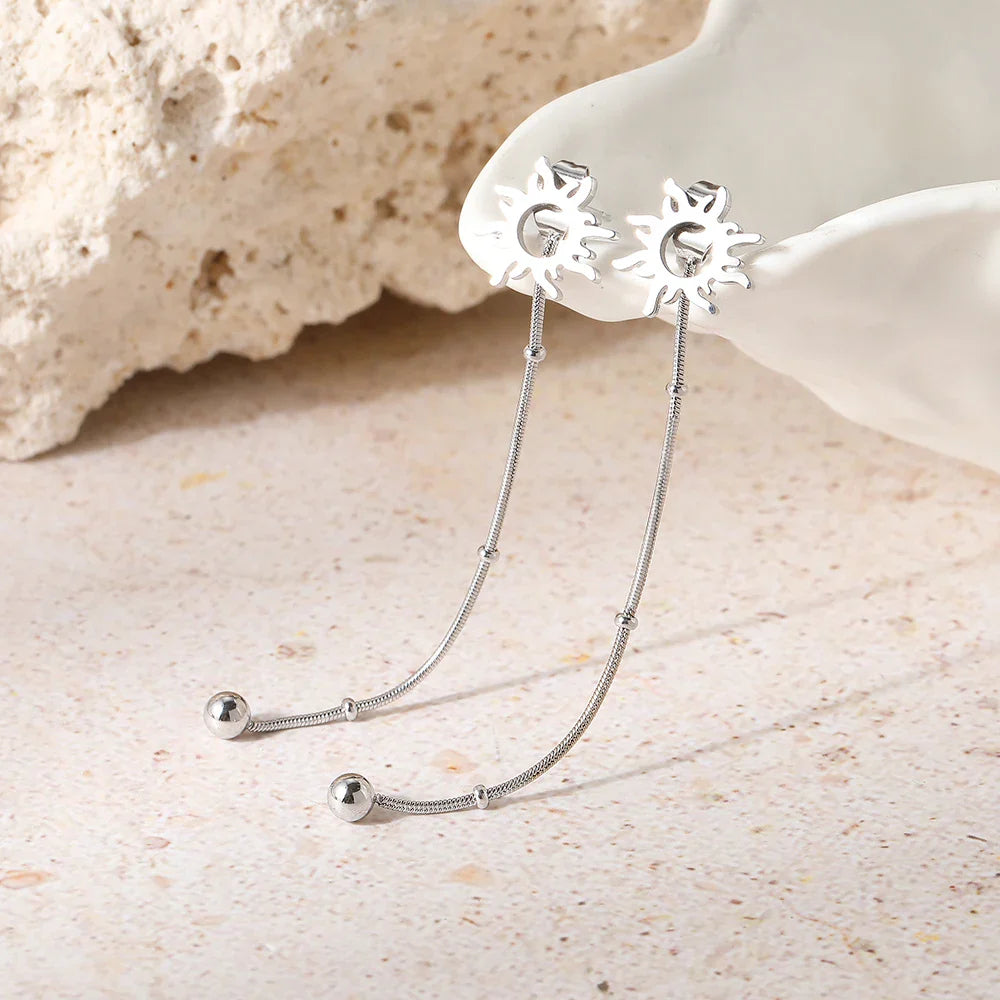 Stainless Steel Earrings Classic Sun Totem Long Snake Beads Chain Stud Earrings For Women Jewelry Fashion Popular Friend Gifts Vera Lux