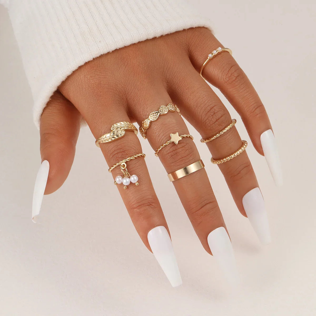 47Pcs/Set Vintage Gold Color Heart Rings Set For Women Men Hollow Butterfly Pearl Crystal Geometric Rings Trendy Finger Jewelry Vera Lux