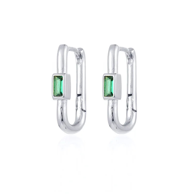 1pair Women's Colorful Zircon Square Ear Clip Geometric U-shape Hoop Earrings Daily Party Pairing With Jewelry Vera Lux