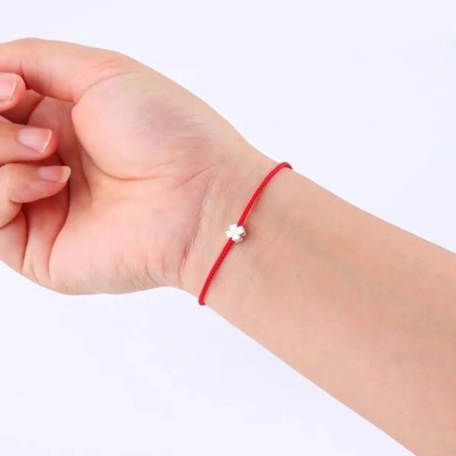 S925 Sterling Silver Flowers Red Rope Clover Adjustable Bracelet For Women Fine Jewelry Minimalist Accessories Vera Lux