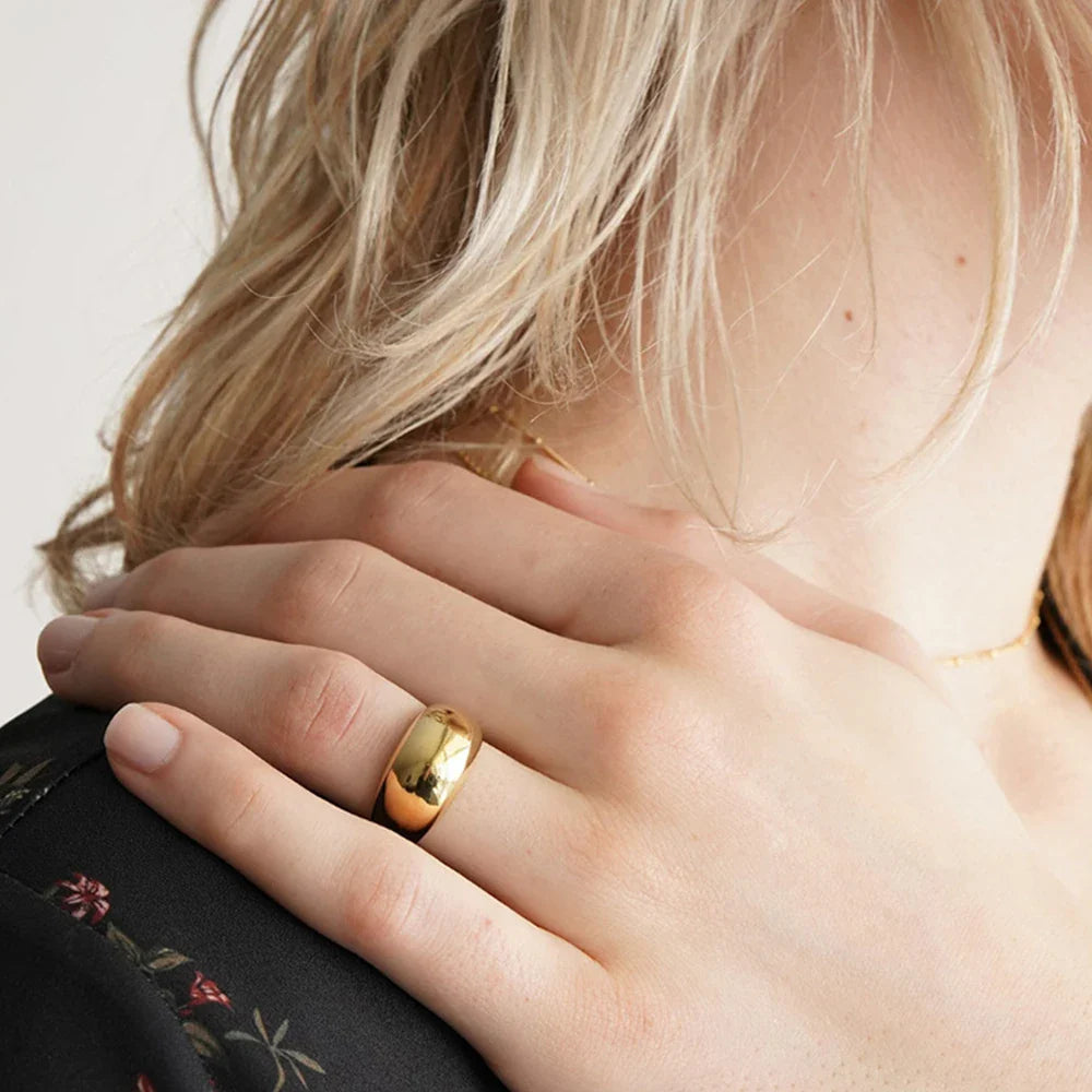 Women's Simple Stainless Steel Ring Wide Gold Color Non-Fading waterproof jewelry for women gift wholesale dropshippin Vera Lux