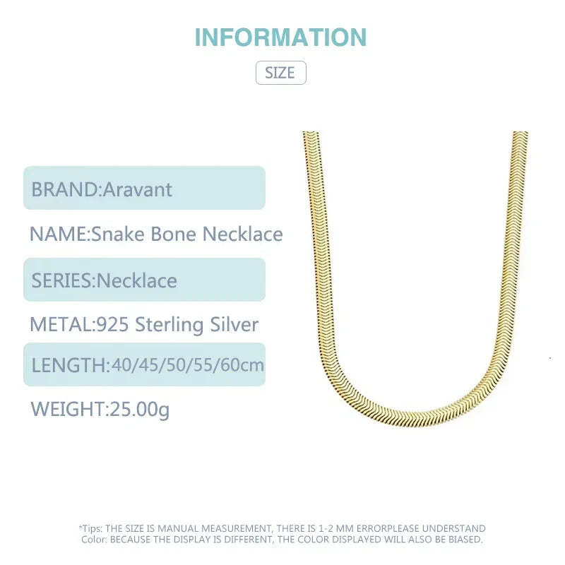 Aravant 925 Silver 18K Gold 6MM Snake Chain Necklace For Men Women Fashion Jewelry Vera Lux