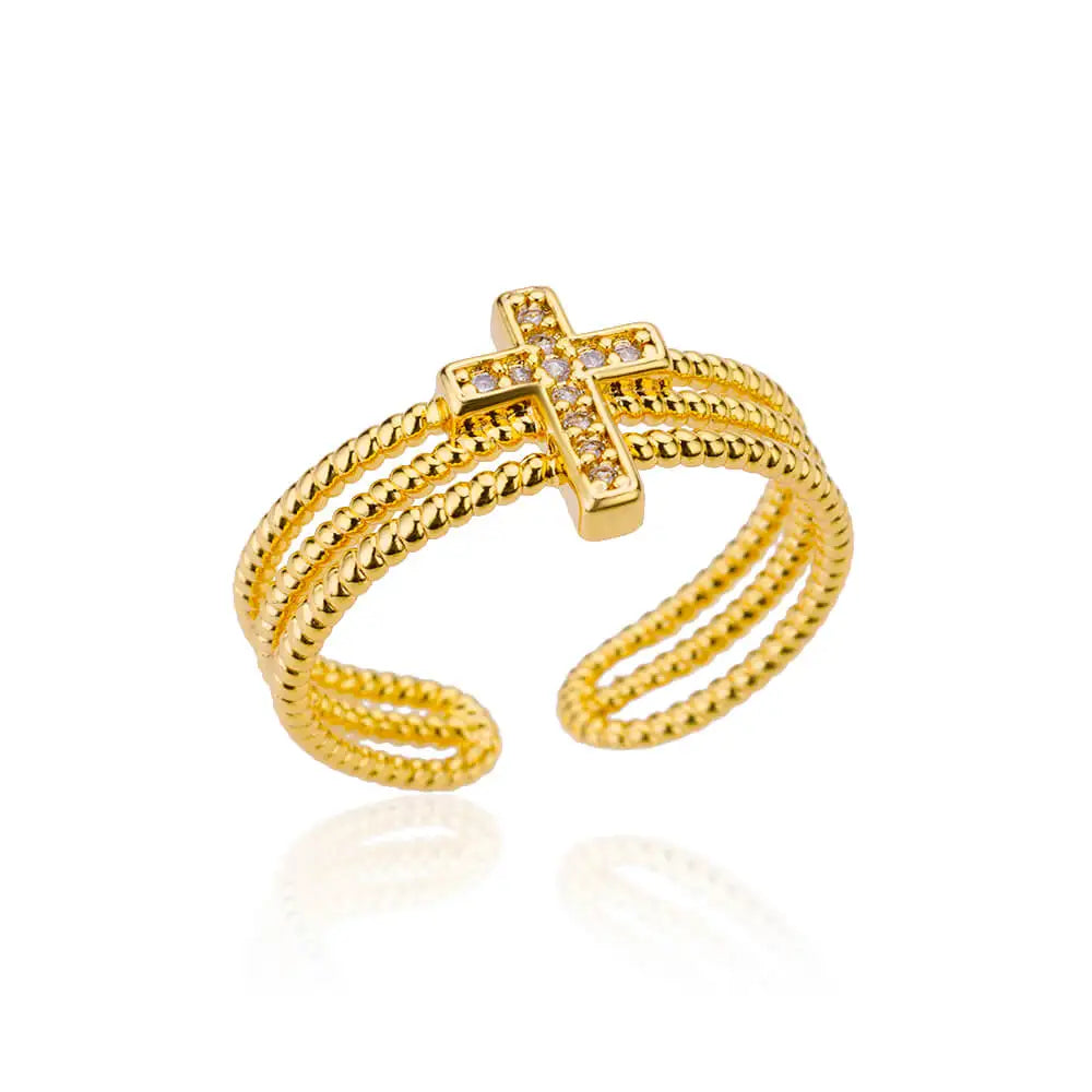 New in Zircon Cross Rings For Women Adjustable Stainless Steel Cross Ring Femme Design Luxury Wedding Jewerly Gift 2023 anillos Vera Lux