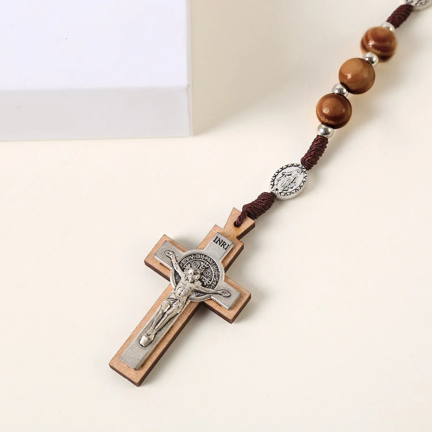 Wooden Rosary Necklace For Women Men Christian Cross Pendant 10MM Long Wood Beads Chain Fashion Religion Prayer Jewelry Vera Lux