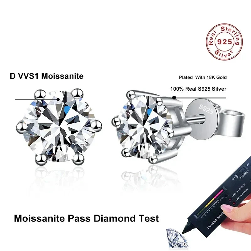 NeeTim 0.1-2 Carat D Color Moissanite Earrings For Women 925 Sterling Silver Ear Studs Sparkling Diamond Wedding Fine Jewelry Vera Lux