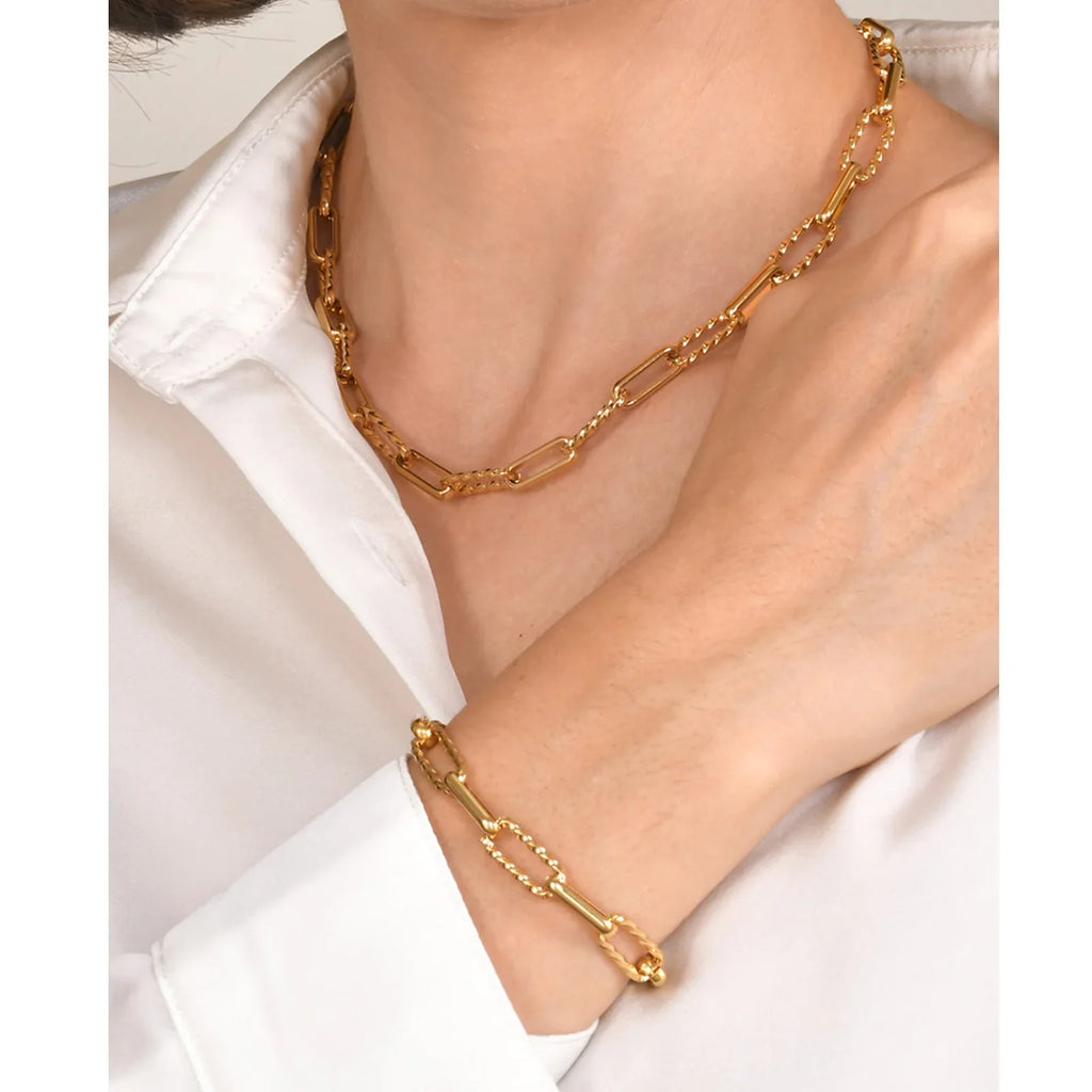 Women Stainless Steel Chain Bracelet,18K Gold Plated Twist Paperclip Adjustable Link Bracelet,Chunky Stackable Layered Jewelry Vera Lux