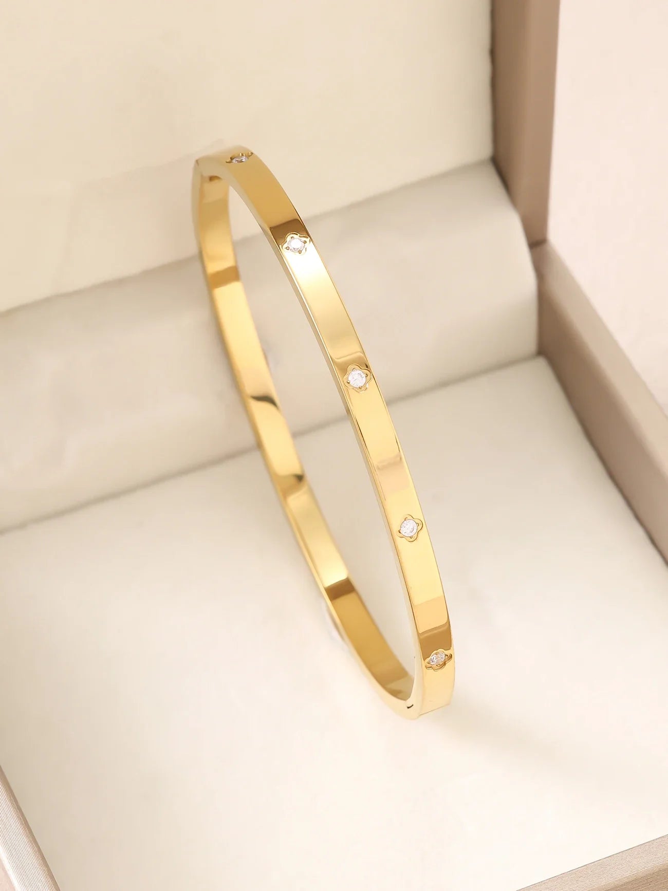 1pc 18K Gold Plated Stainless Steel Stackable Bracelet With Chain And Clover Design, Fashion Style For Women, Suitable For Casua Vera Lux