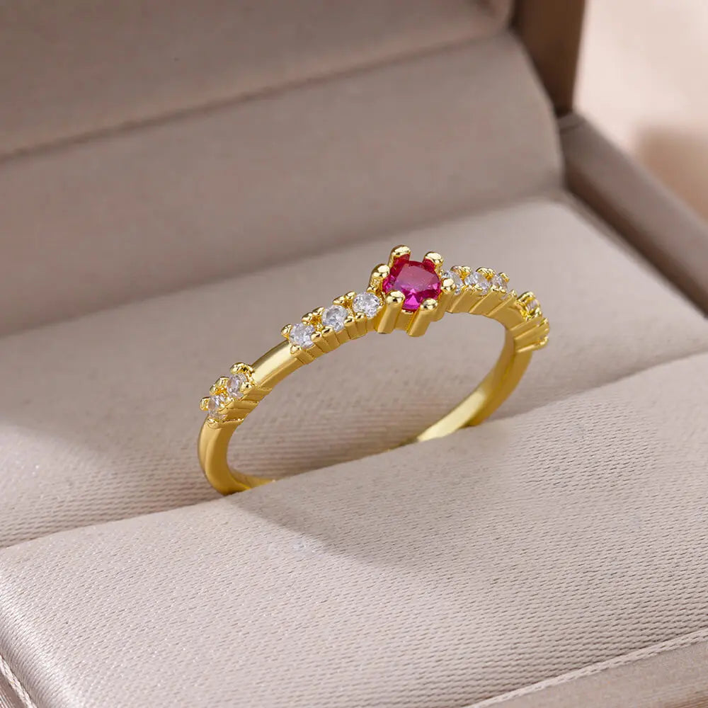 Tiny Green Zircon Round Rings For Women Geometric Stainless Steel Ring Luxury Wedding Christmas Jewelry Gift Free Shipping Vera Lux