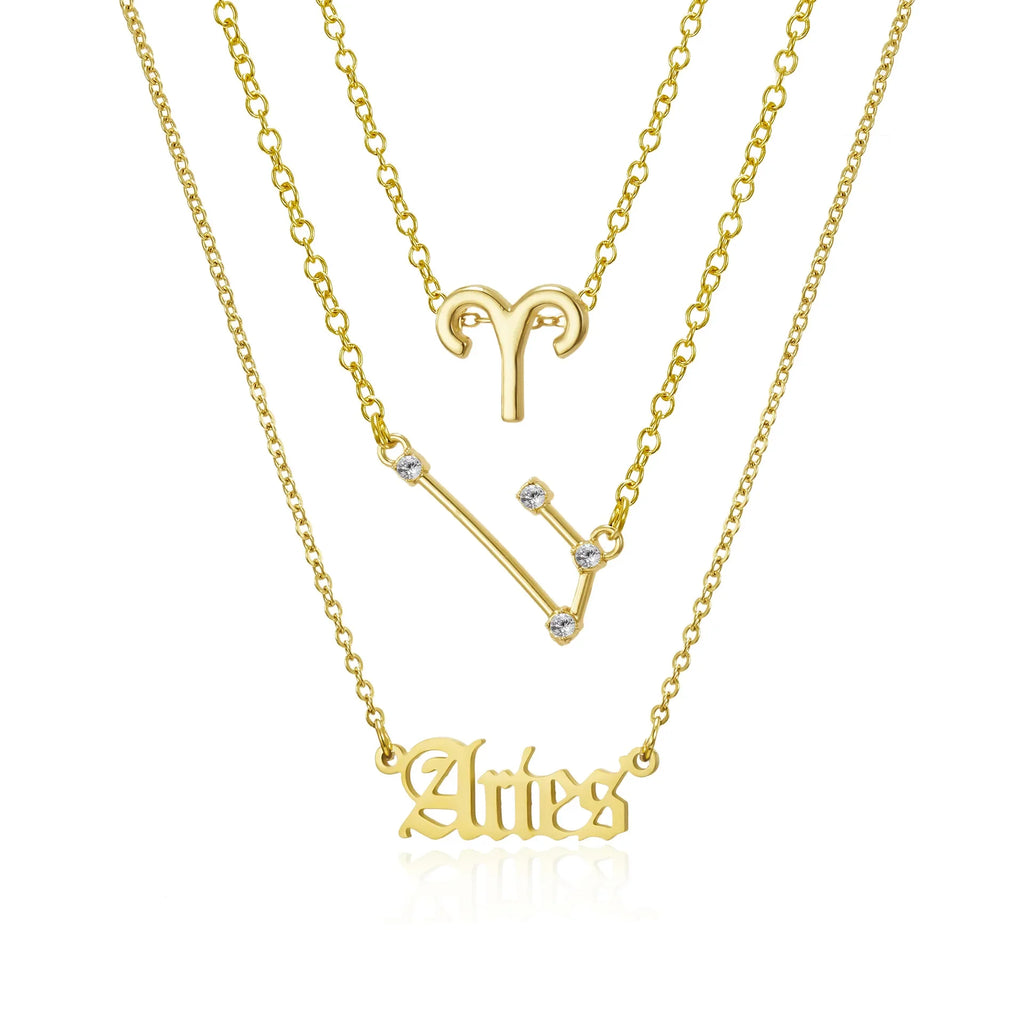 3Pcs/set 12 Zodiac Sign Necklace For Women 12 Constellation Pendant Chain Choker Birthday Jewelry With Cardboard Card Vera Lux
