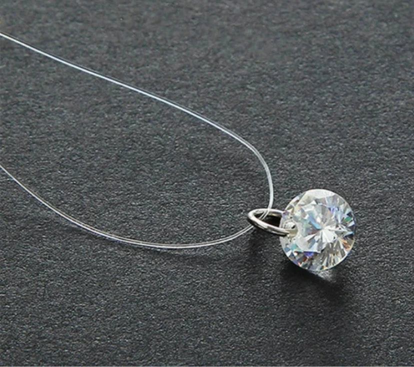 5 Colors Dazzling Zircon Necklace Invisible Transparent Fishing Line Simple Pendant Necklace Jewelry For Women Pearl Jewelry Vera Lux