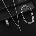 3pcs Set Men's Stainless Steel Metal Cross Pendant Chain Necklace Bracelet Ring Jewelry Set Male Hip Hop Daily Wear Accessories Vera Lux