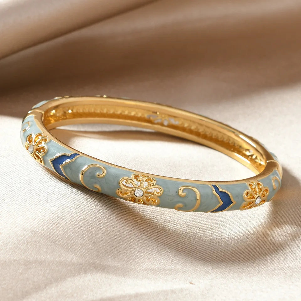 1pcs Chinese Retro Style Bracelet Enamel Blue And White Porcelain Element Women's Bracelet Exquisite Elegant Ladies' jewelry Vera Lux