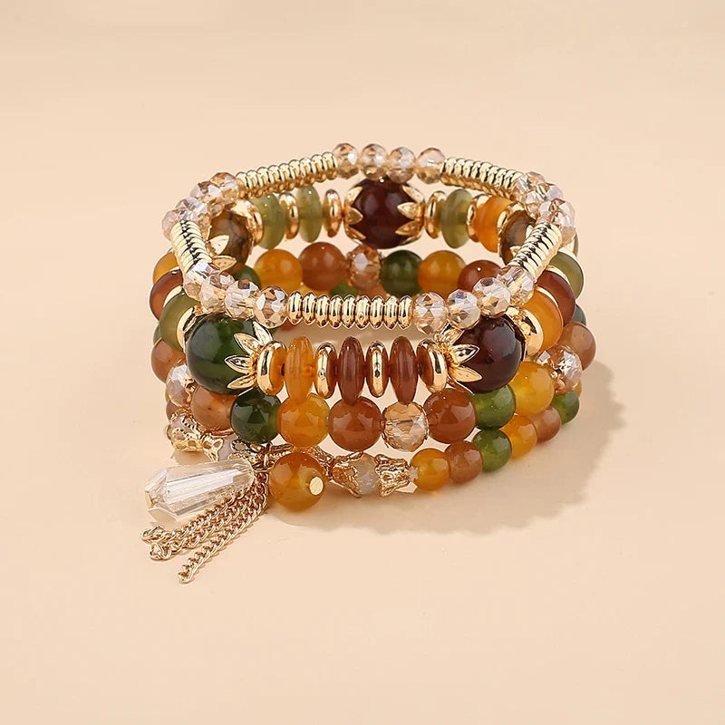 4Pcs New Tassel Charm Beads Bracelet Set For Women Colorful   Glass Beaded Chain Bangle Female Bohemian Jewelry Vera Lux