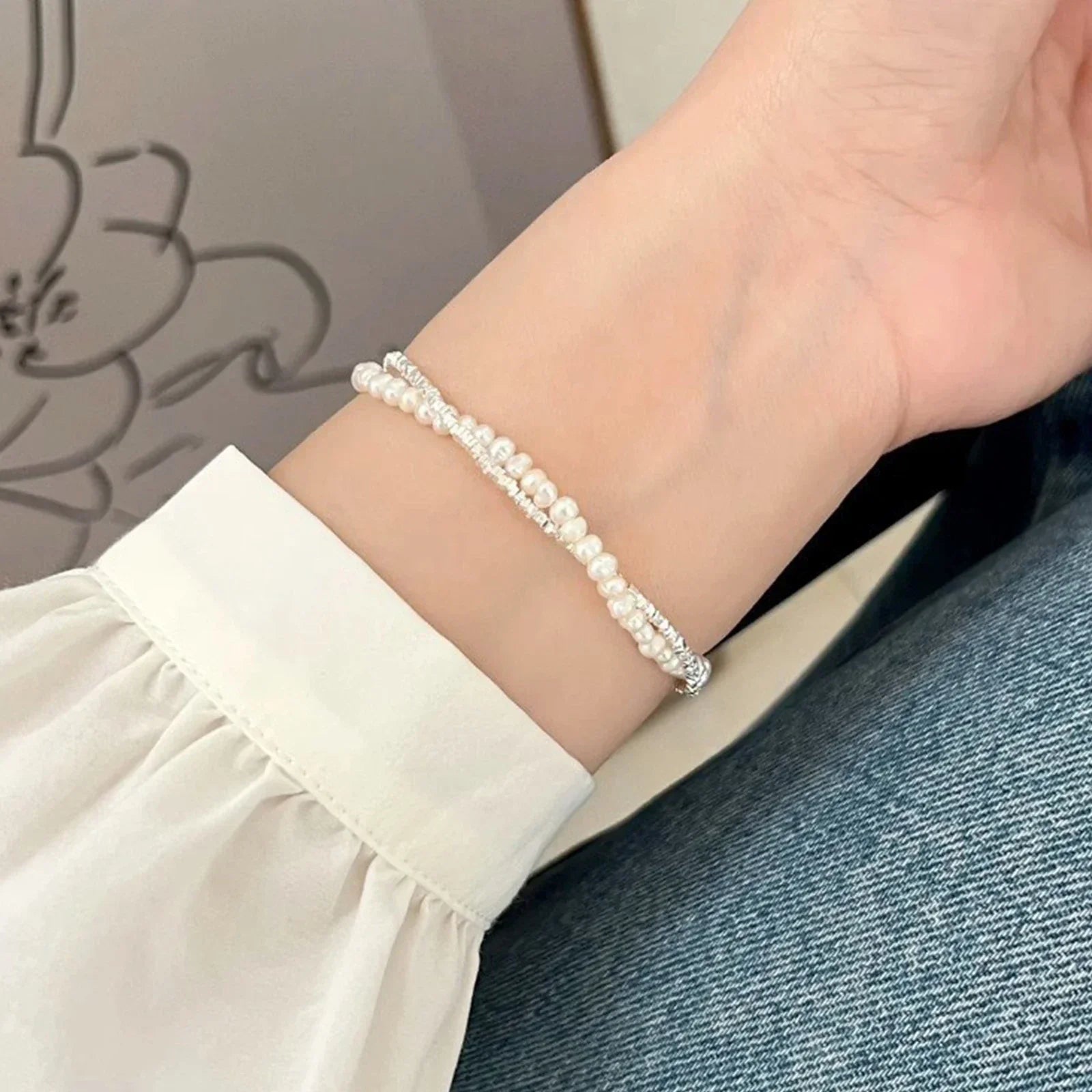 925 Silver Double Layer Pearl Bracelet for Women Girl Design Bead  Jewelry Vera Lux