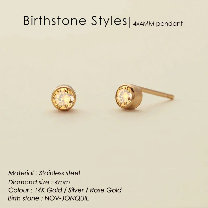 316 Stainless Steel Birthstone Ear Stud Piercing Gun Gold Color Push-Back Earrings Piercing Safe For Baby And Women Gift Jewelry Vera Lux