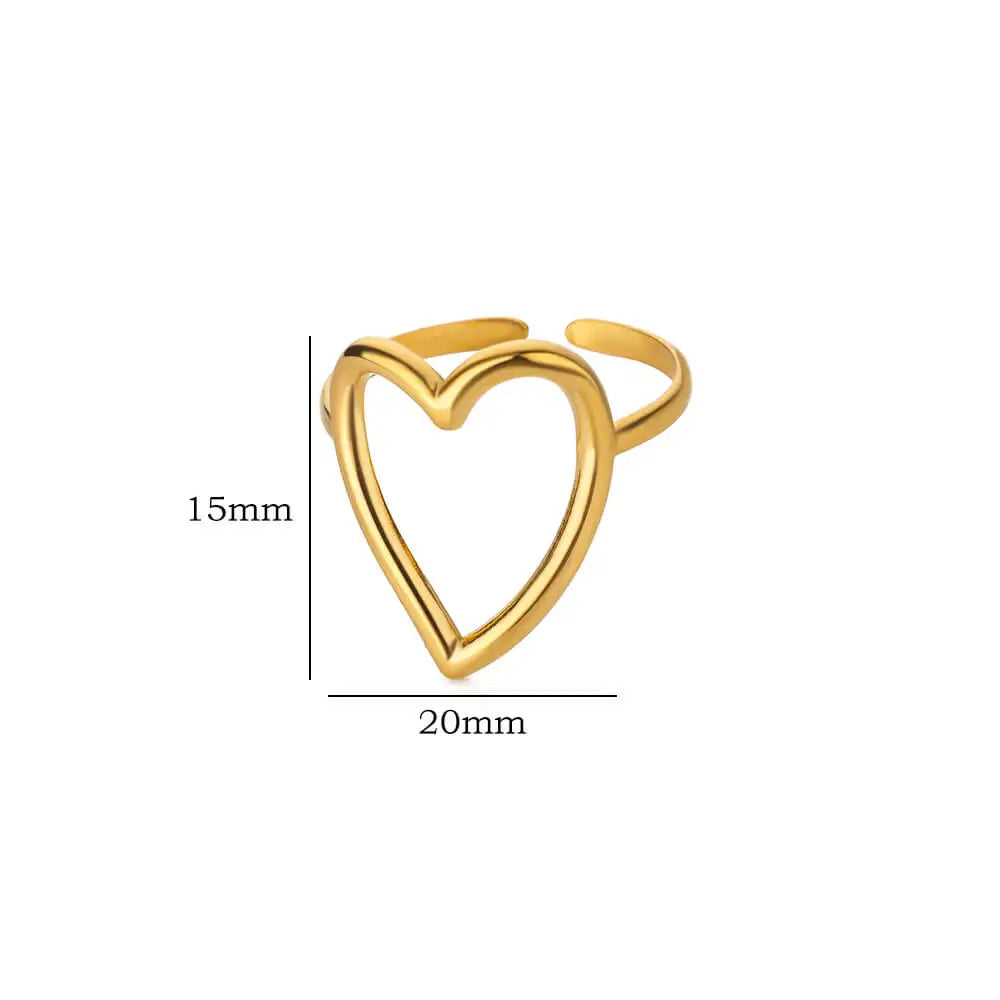 Heart Minimalist Stainless Steel Rings For Women Gold Color Glossy Opening Aesthetic Heart Ring Wedding Party Jewelry Gift BFF Vera Lux